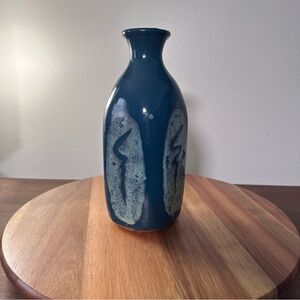 Clay Pottery Milk Bottle Style Vase Signed Wangerin 08 Blue Teal